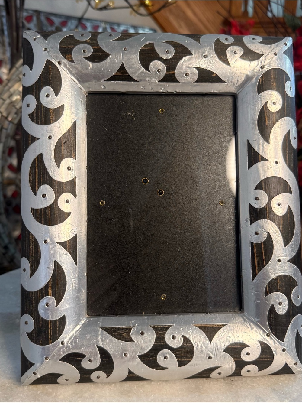 Black Wooden & Silver Handmade Scroll Design Boho Photo 5x7 Picture Frame